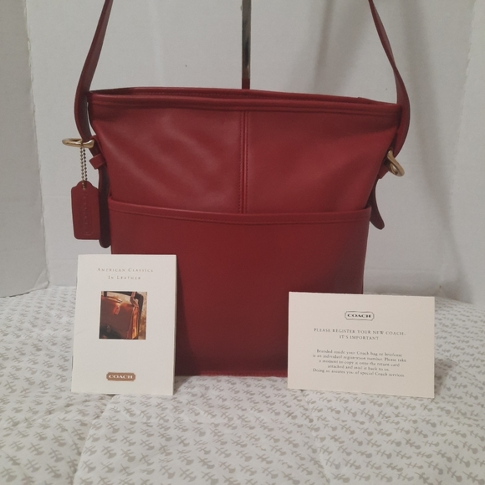 NWOT Vintage Coach Red Leather Bleeker Bucket Shoulder Bag #4153